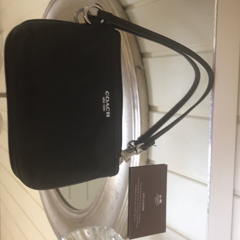 Coach black leather wristlet